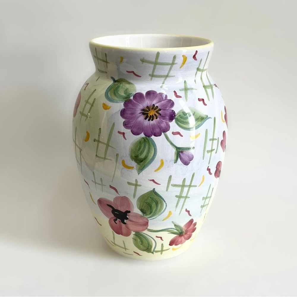 Vintage Fortebraccio Ceramiche 8” Hand Painted Spring Floral Italy Vase